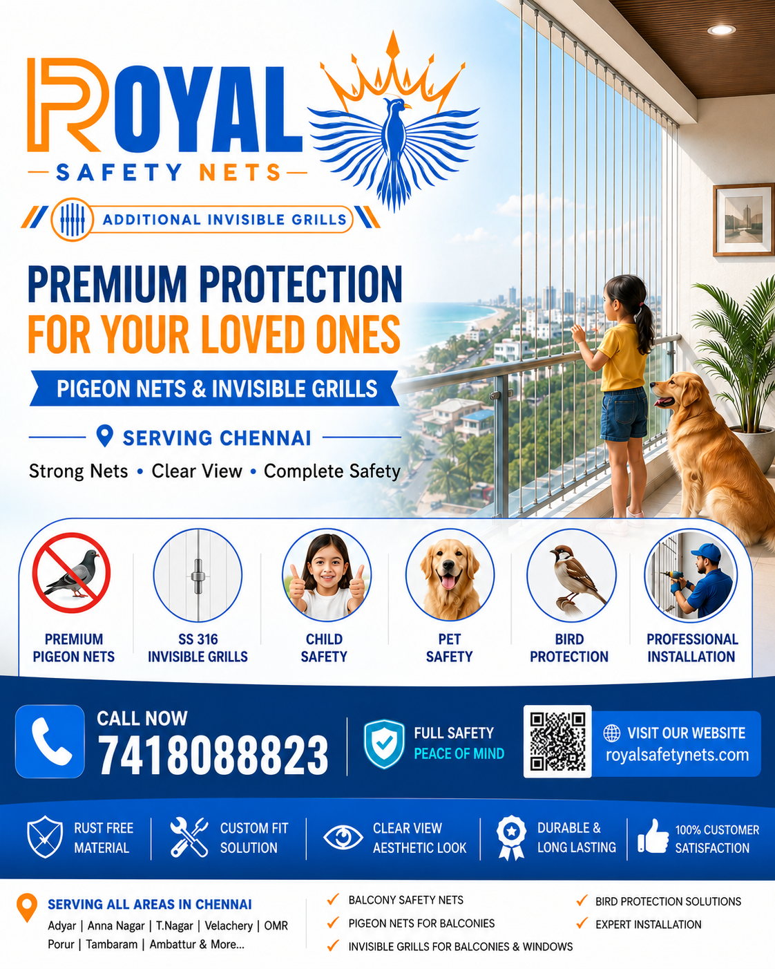 Royal Safety Nets & Invisible Grills - premium protection for your loved ones